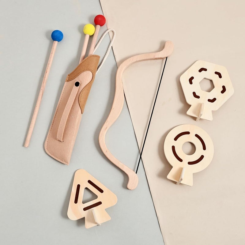 let's make Kids Bow and Arrow Wooden Archery Toy Set for Kids Ages 3+ Bow and Arrow Set Includes 3 Arrows 3 Targets Quiver Indoor and Outdoor Toys for Children Boys Girls - Image 2